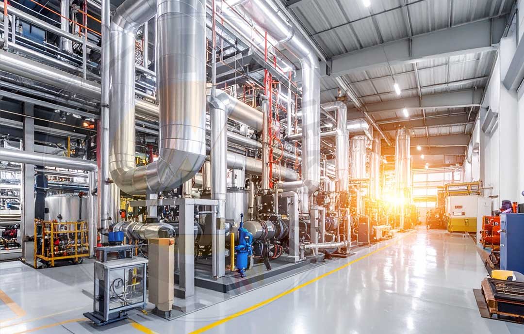 Maintenance operations at a chemical and petrochemical plant featuring clean pipelines, storage tanks, and industrial equipment ensuring safety and efficiency